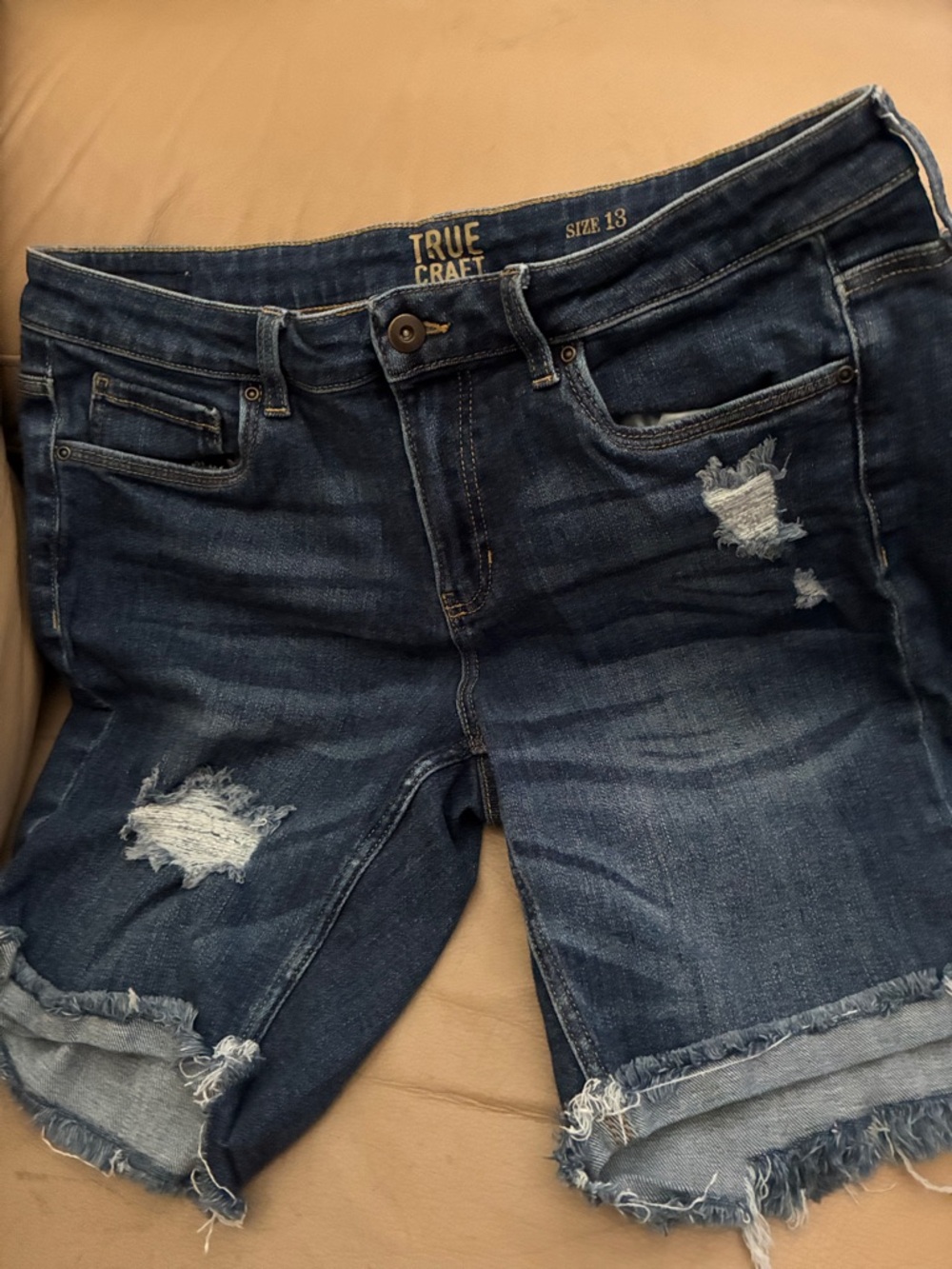 True Craft Dark Blue Distressed Denim Shorts